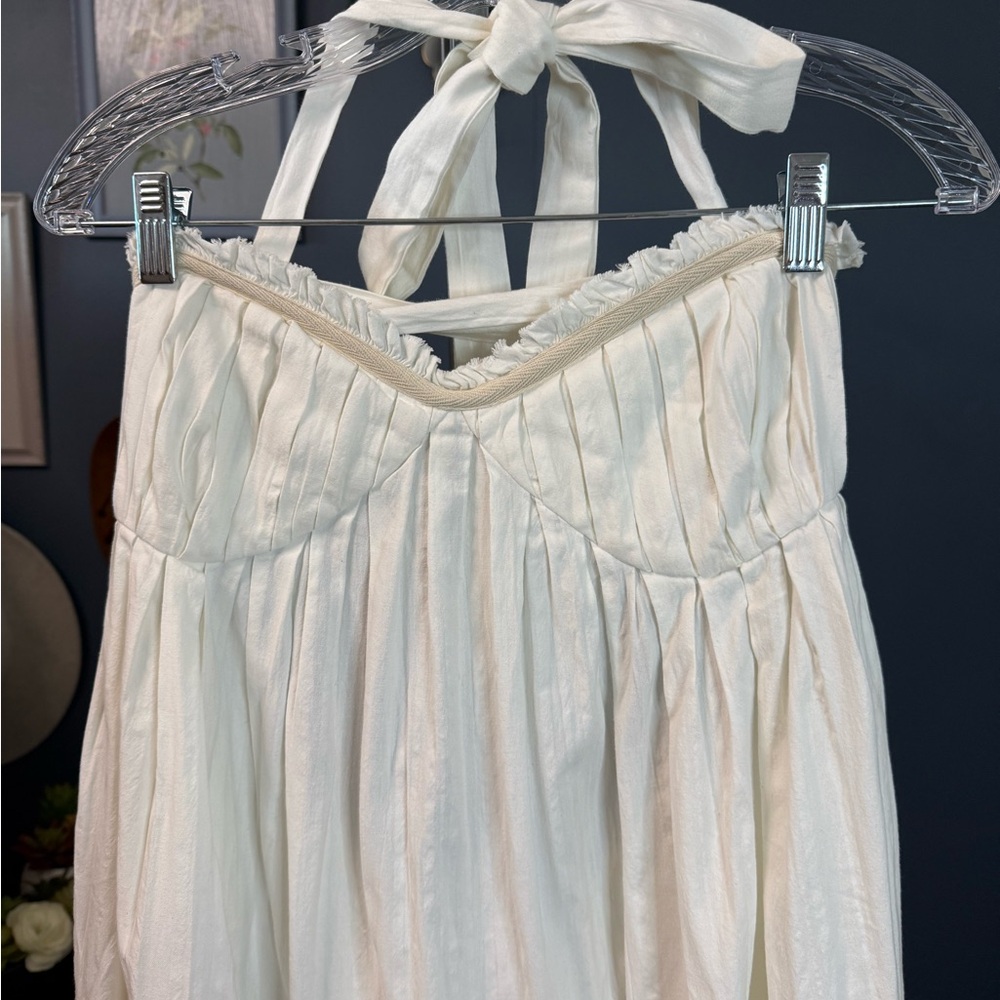 Cream Midi Skirt with Gathered Waist and Subtle Texture NWT